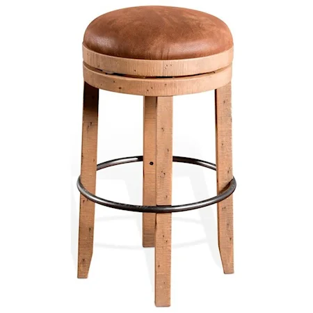 Rustic Backless Swivel Barstool with Foot Rest